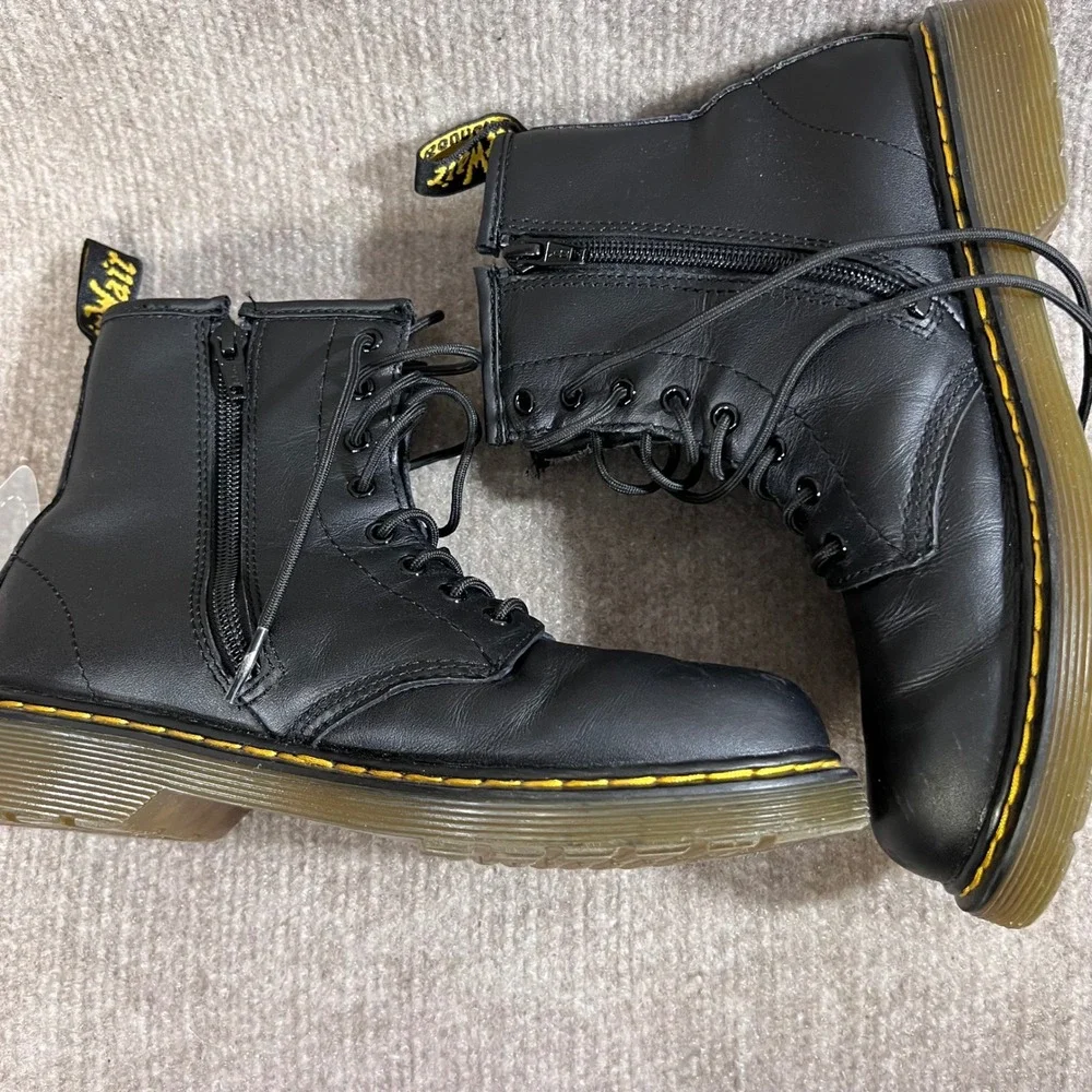 Dr Martens Black Leather Ankle Boots Zip EU36‎ 5L 4M 3 Kids Lace Up Round Toe